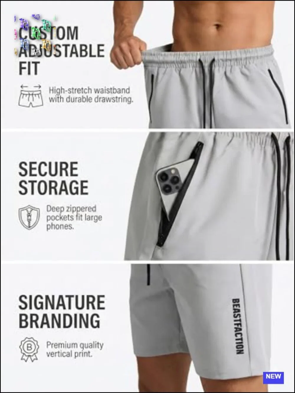 5 Pack Mens Athletic Shorts with Zipper Pockets, 9 Inch Quick Dry Mesh Gym